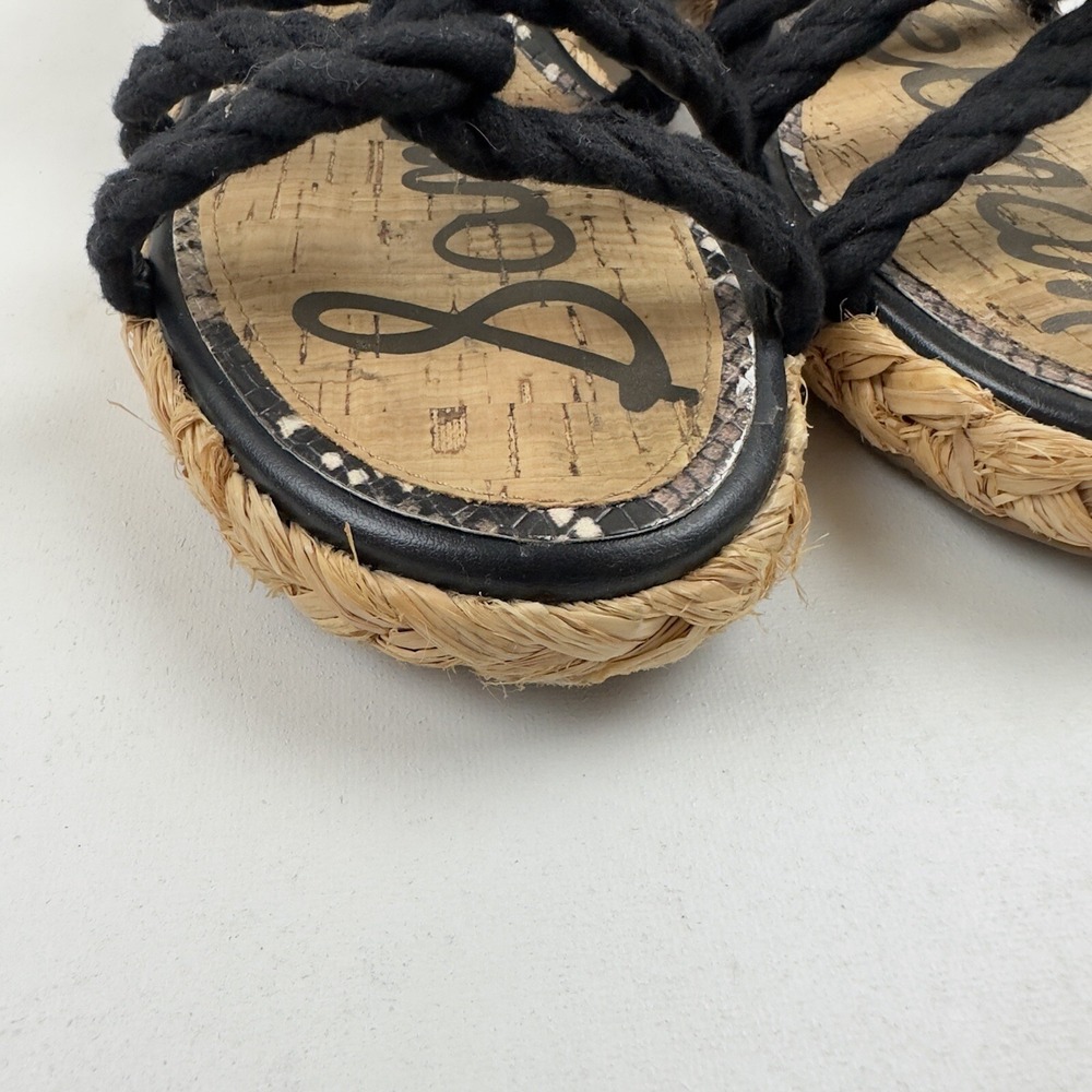 Sam Edelman Black Cristan Rope Sandals Espadrille Sz 6 Ankle‎ Strap Woven $72 - Picture 5 of 10